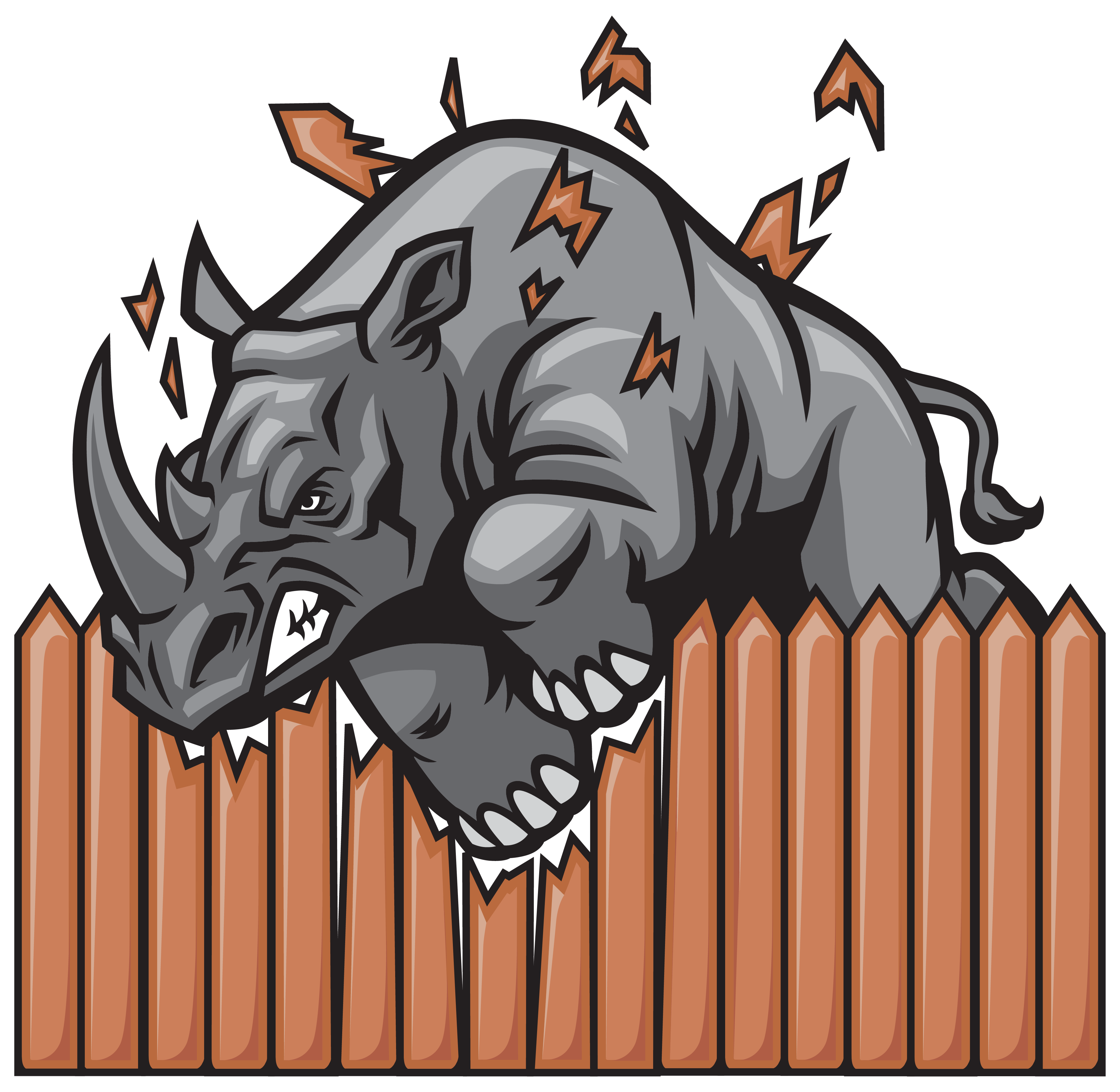Rhino Fence logo — rhino breaking through a fence